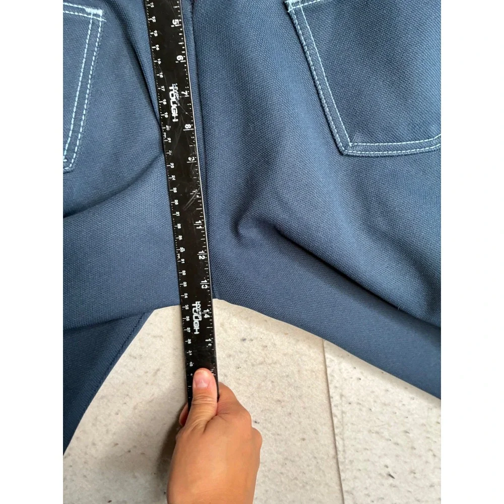 Vintage Farah Mens Navy Blue Trousers Contrast Stitch Polyester Pants USA SZ 37